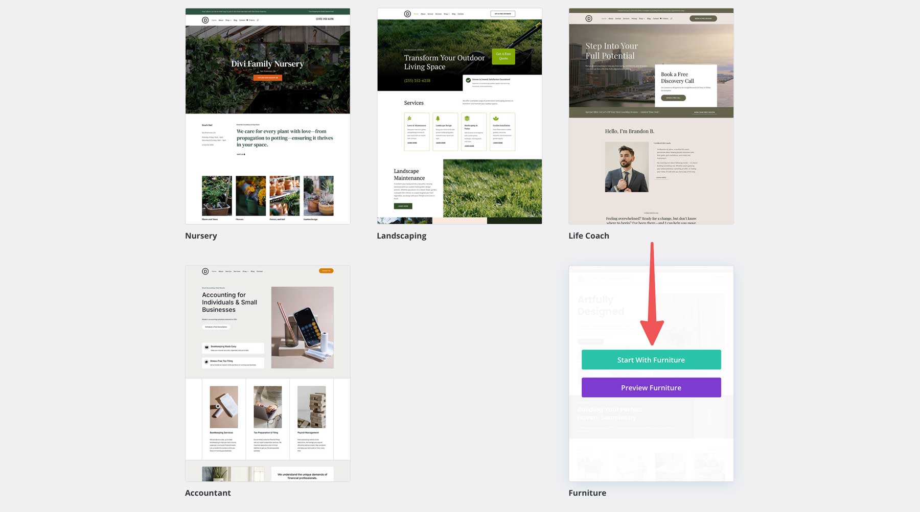 furniture starter site for Divi