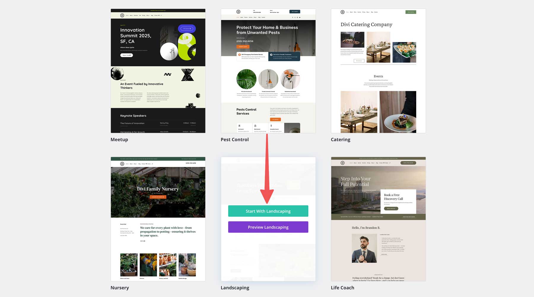 Landscaping starter site for Divi