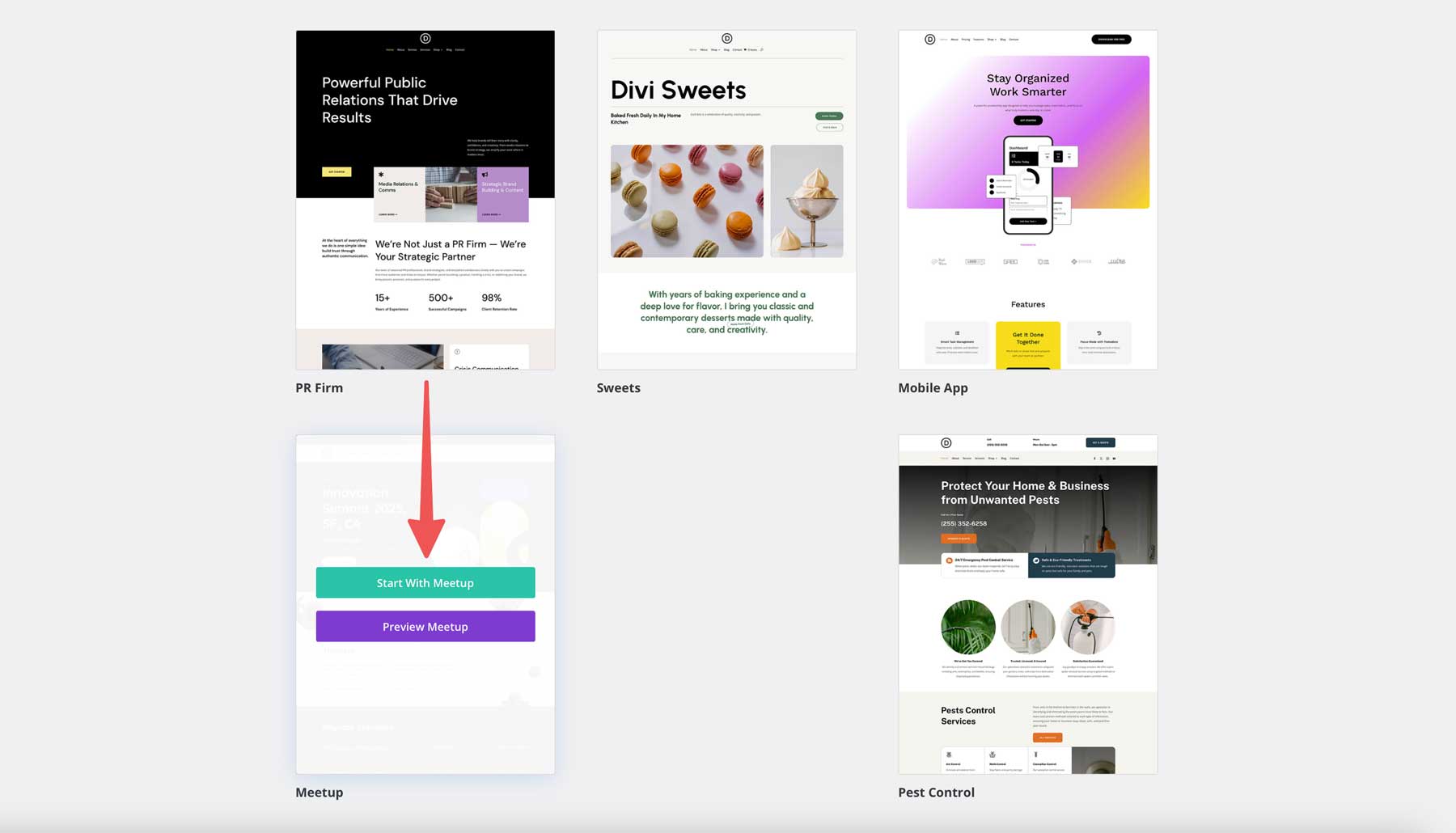 Meetup starter site for Divi