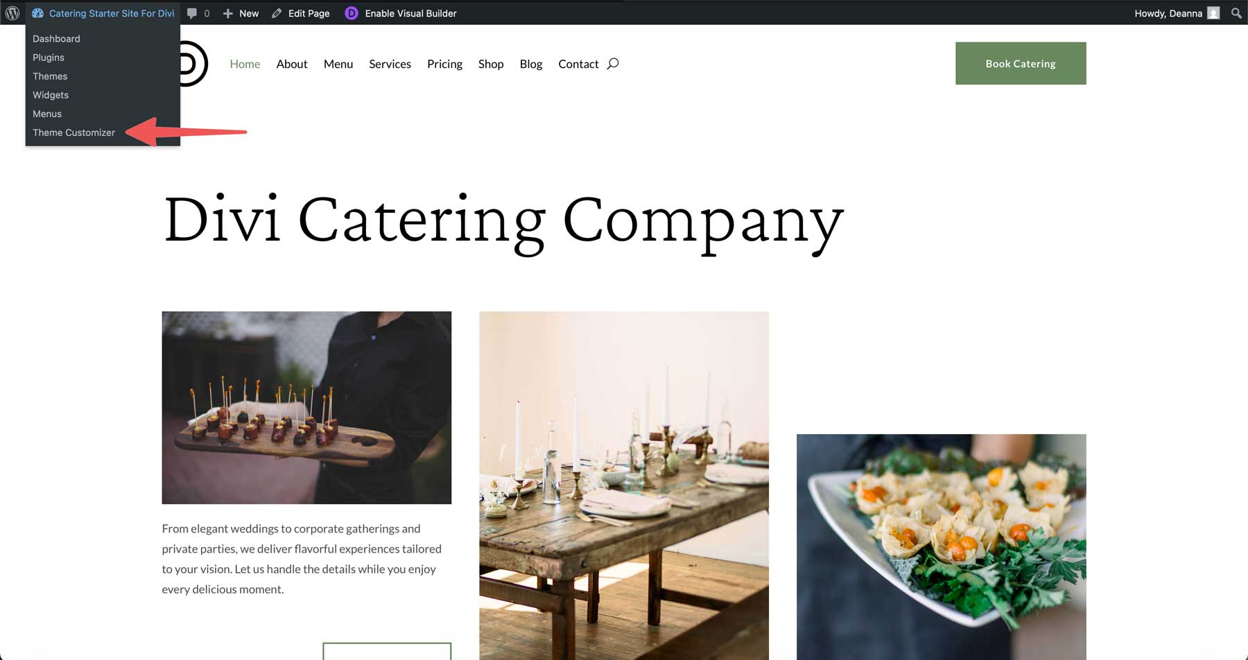 Catering starter site for Divi
