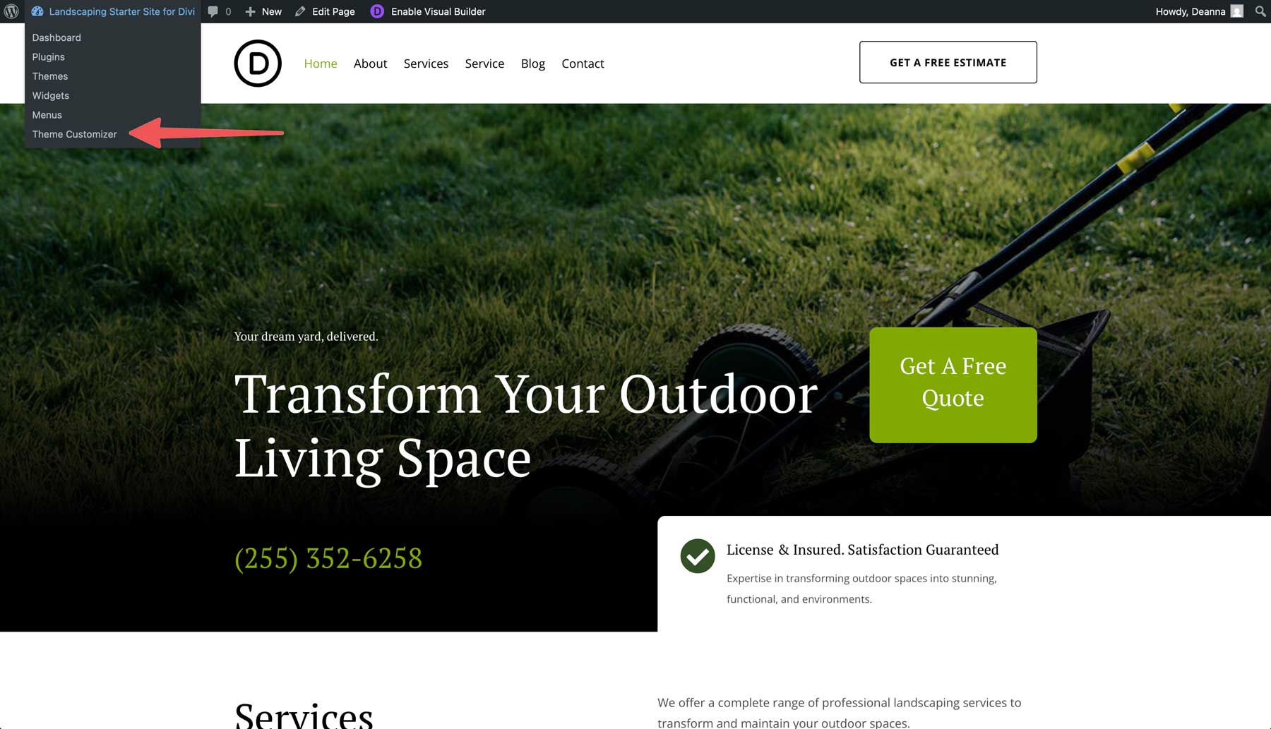 Landscaping starter site for Divi