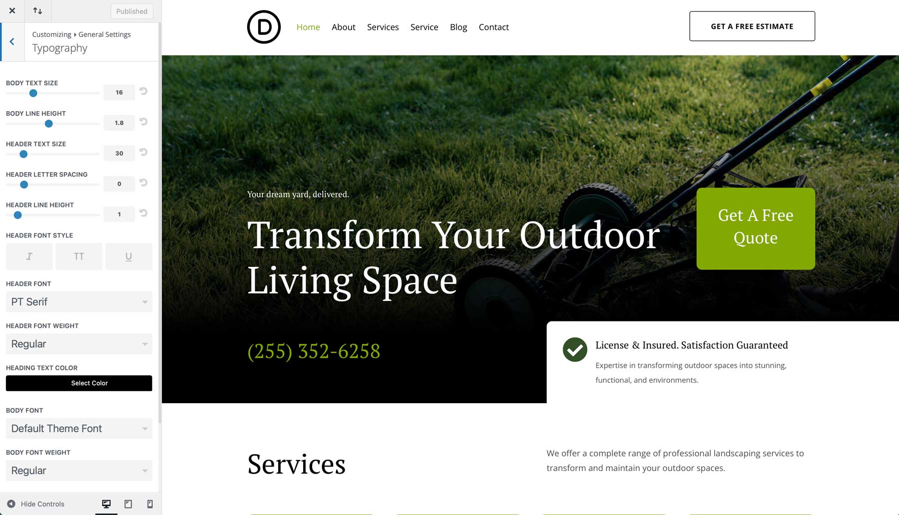 Landscaping starter site for Divi
