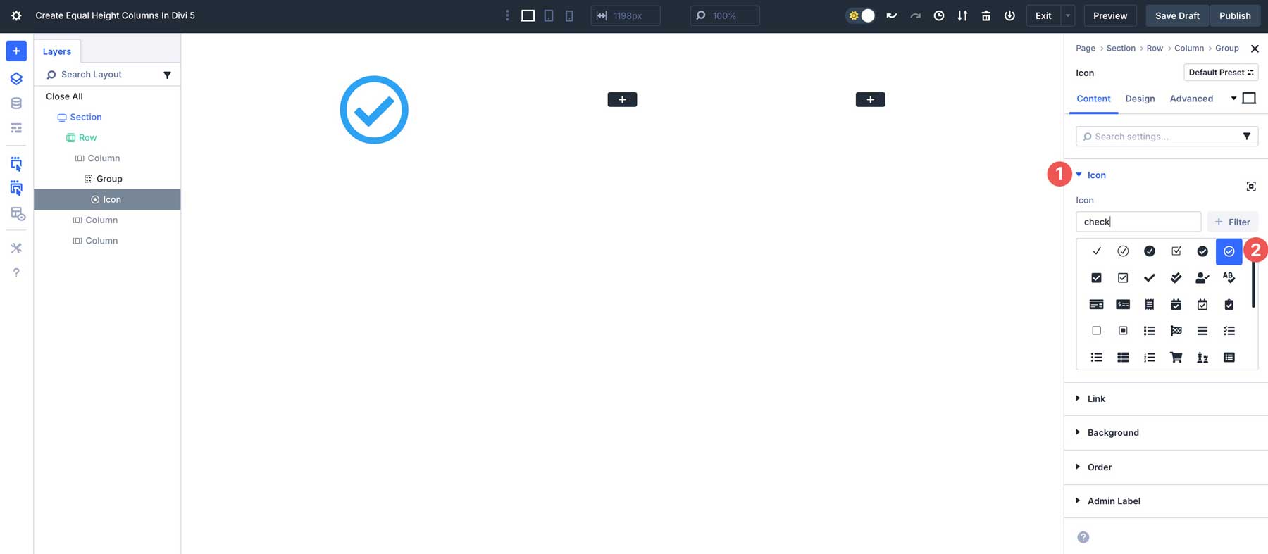 equal column heights in Divi 5