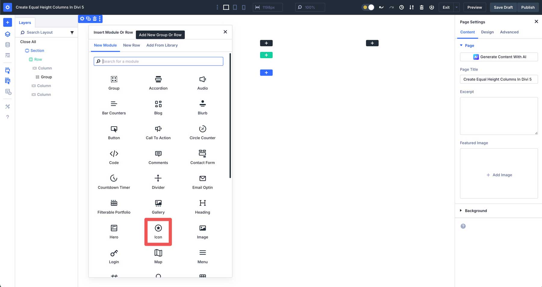 equal column heights in Divi 5