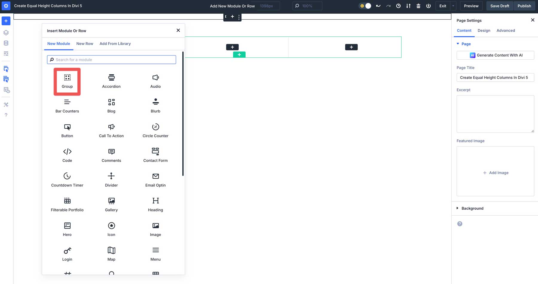 equal column heights in Divi 5