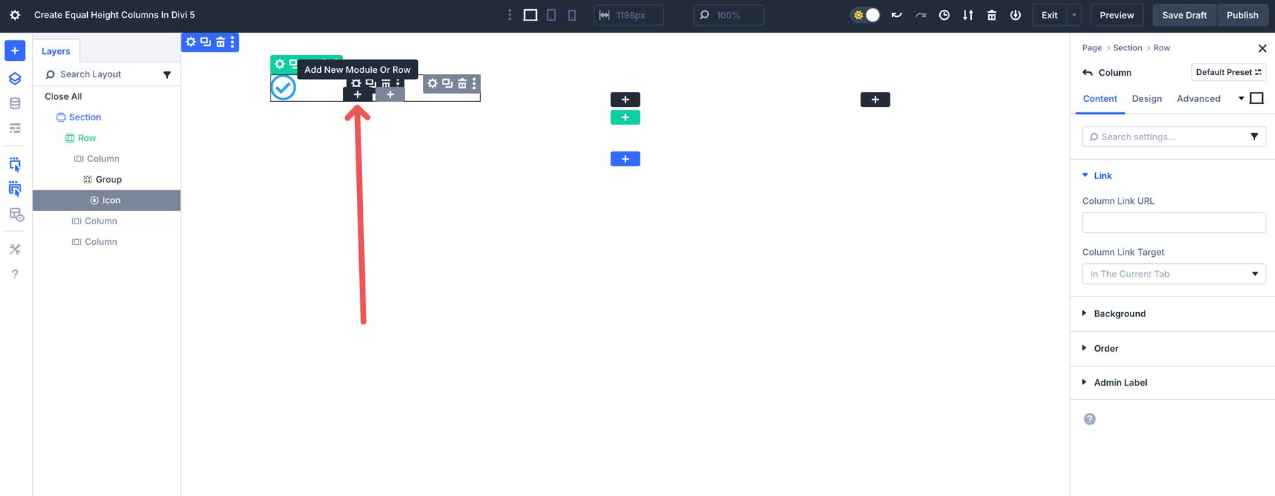equal column heights in Divi 5