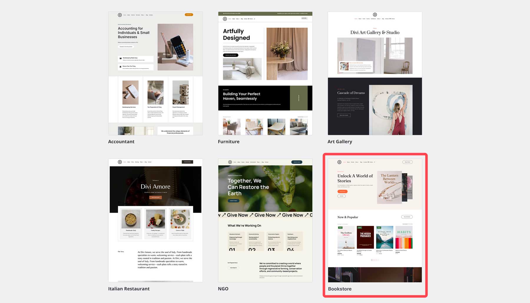 Bookstore starter site for Divi