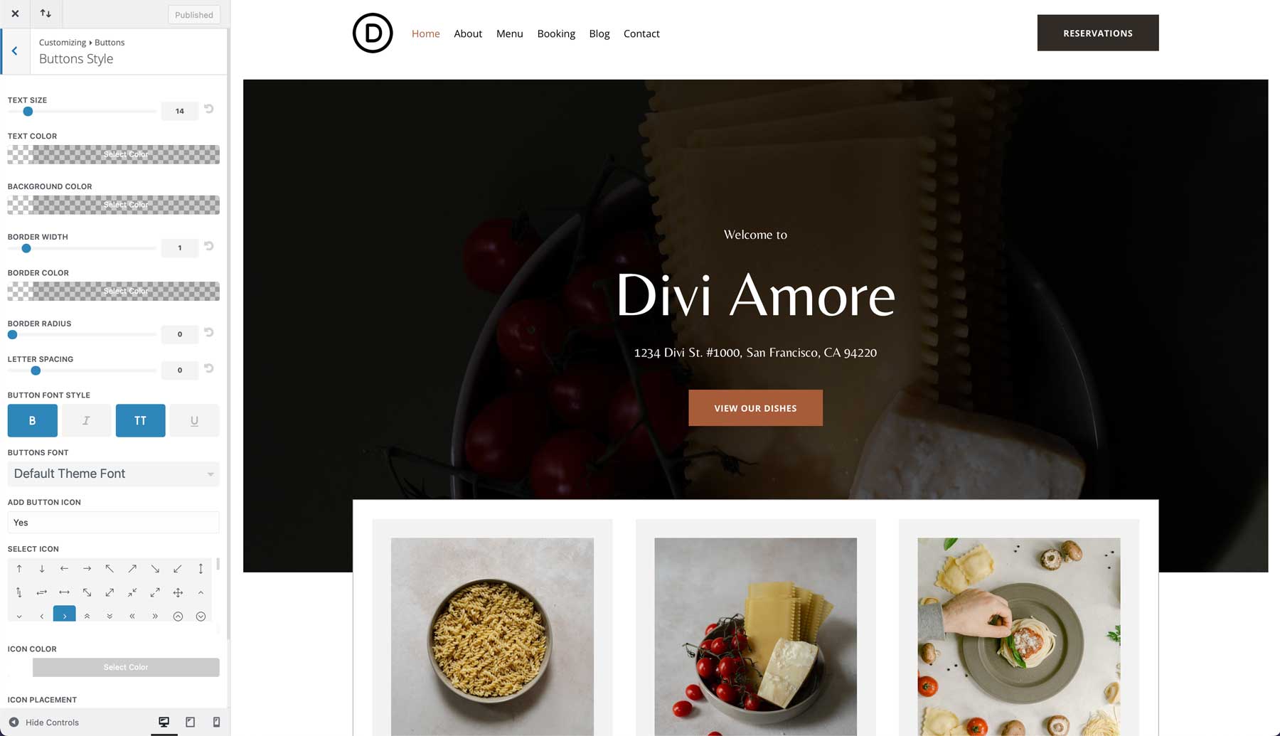 Italian Restaurant starter site for Divi