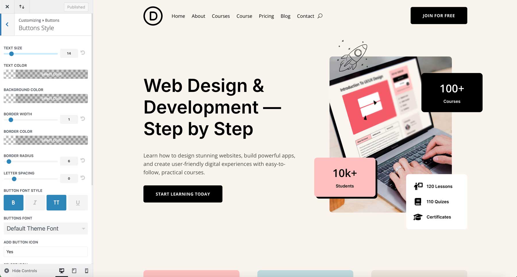 online courses starter site for Divi
