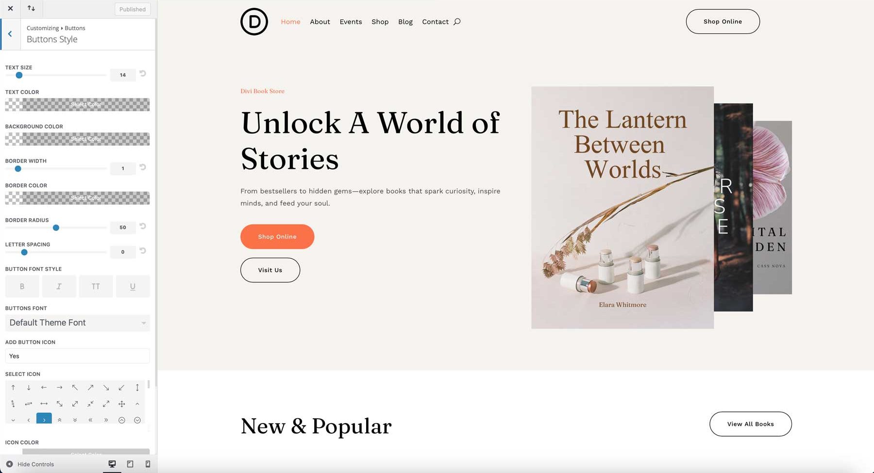 Bookstore starter site for Divi
