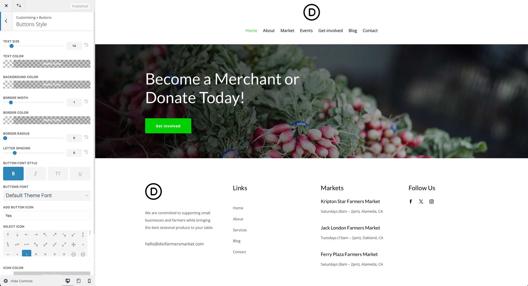 farmers market starter site for Divi