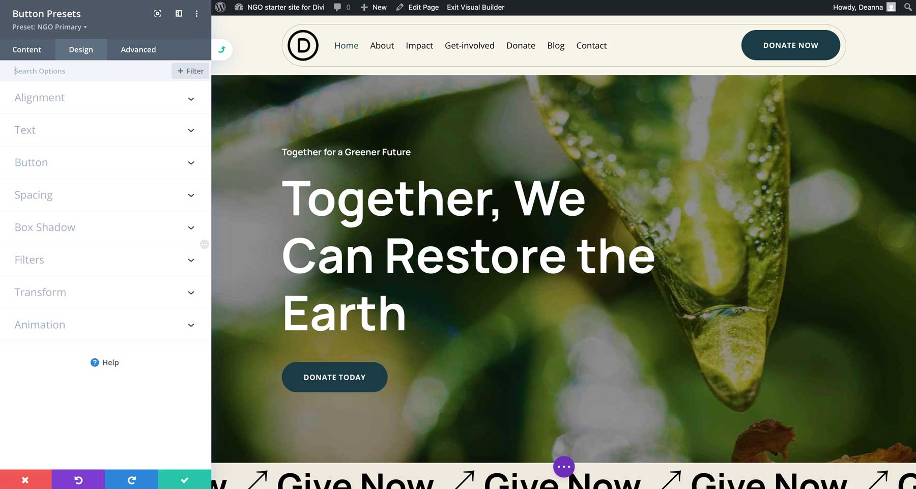 NGO starter site for Divi