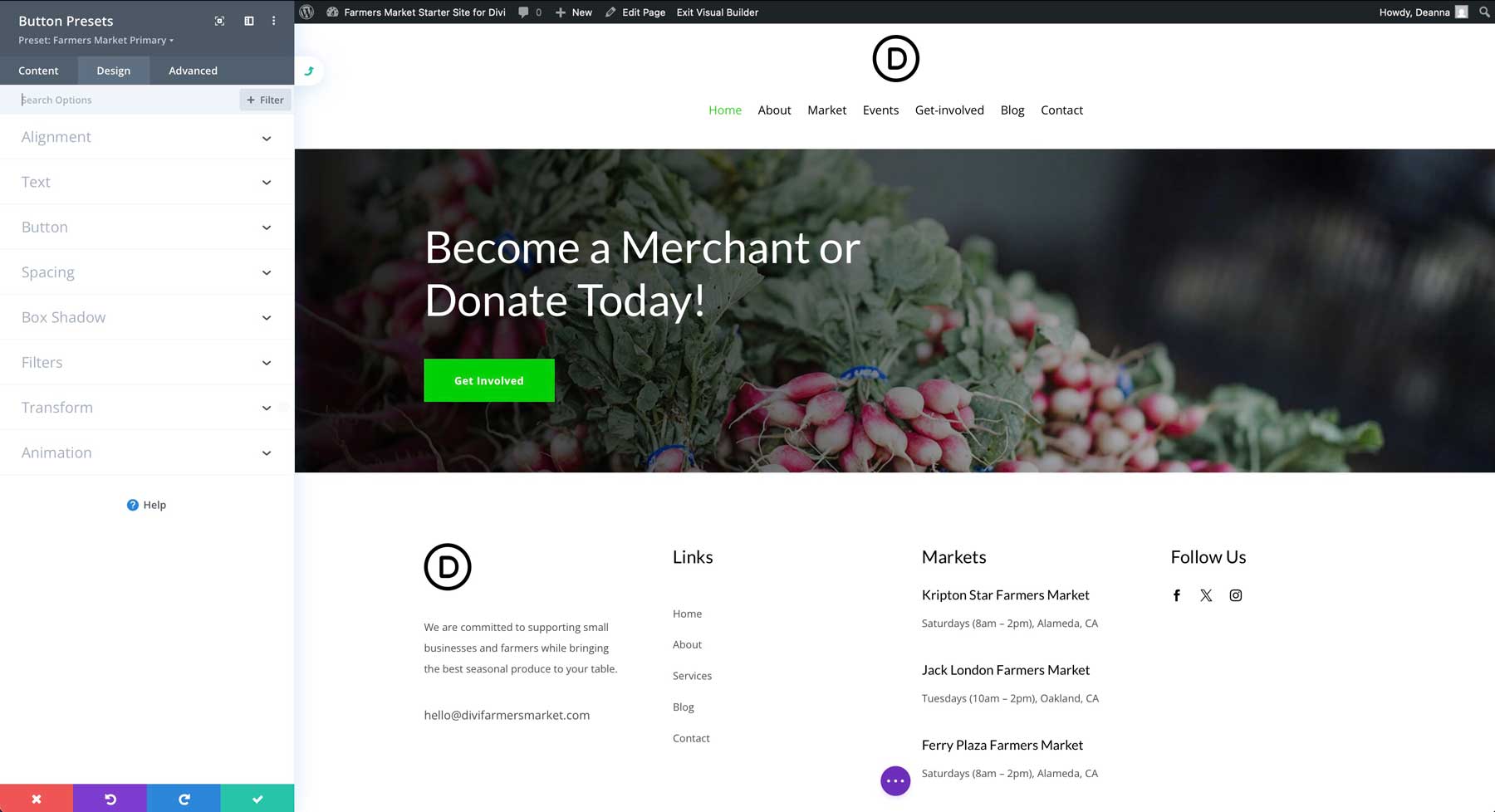 farmers market starter site for Divi