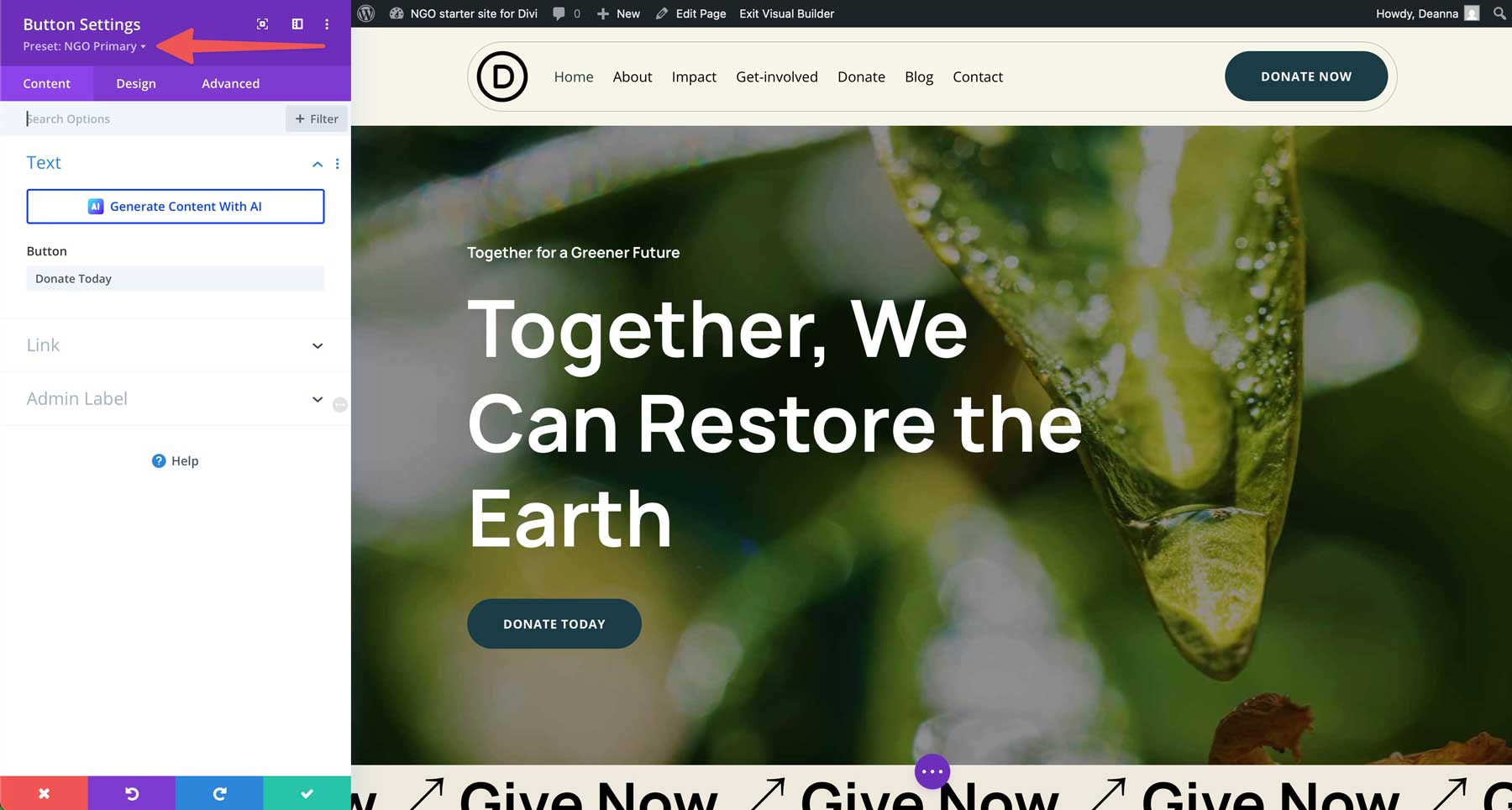 NGO starter site for Divi