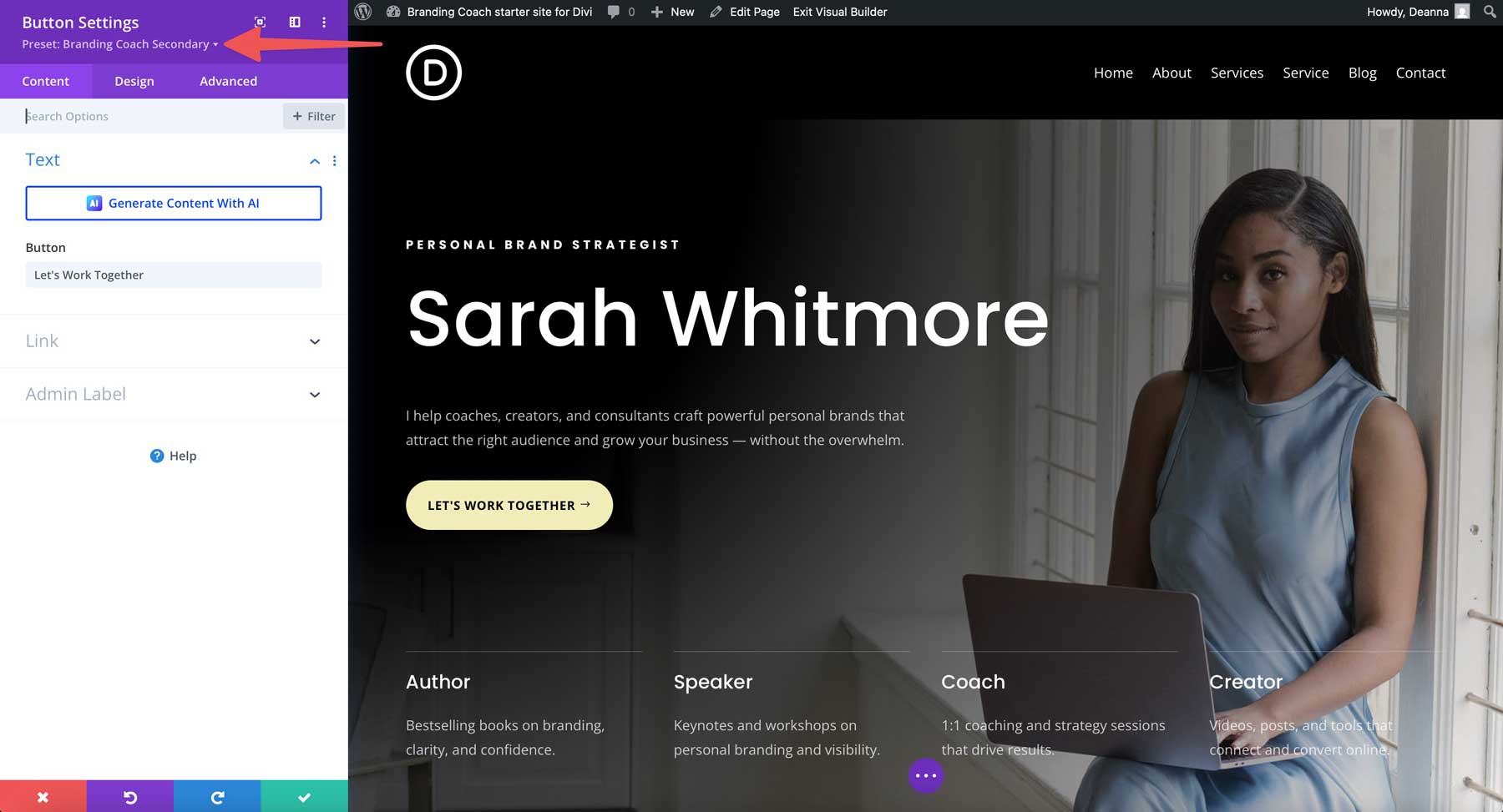 Branding Coach starter site for Divi