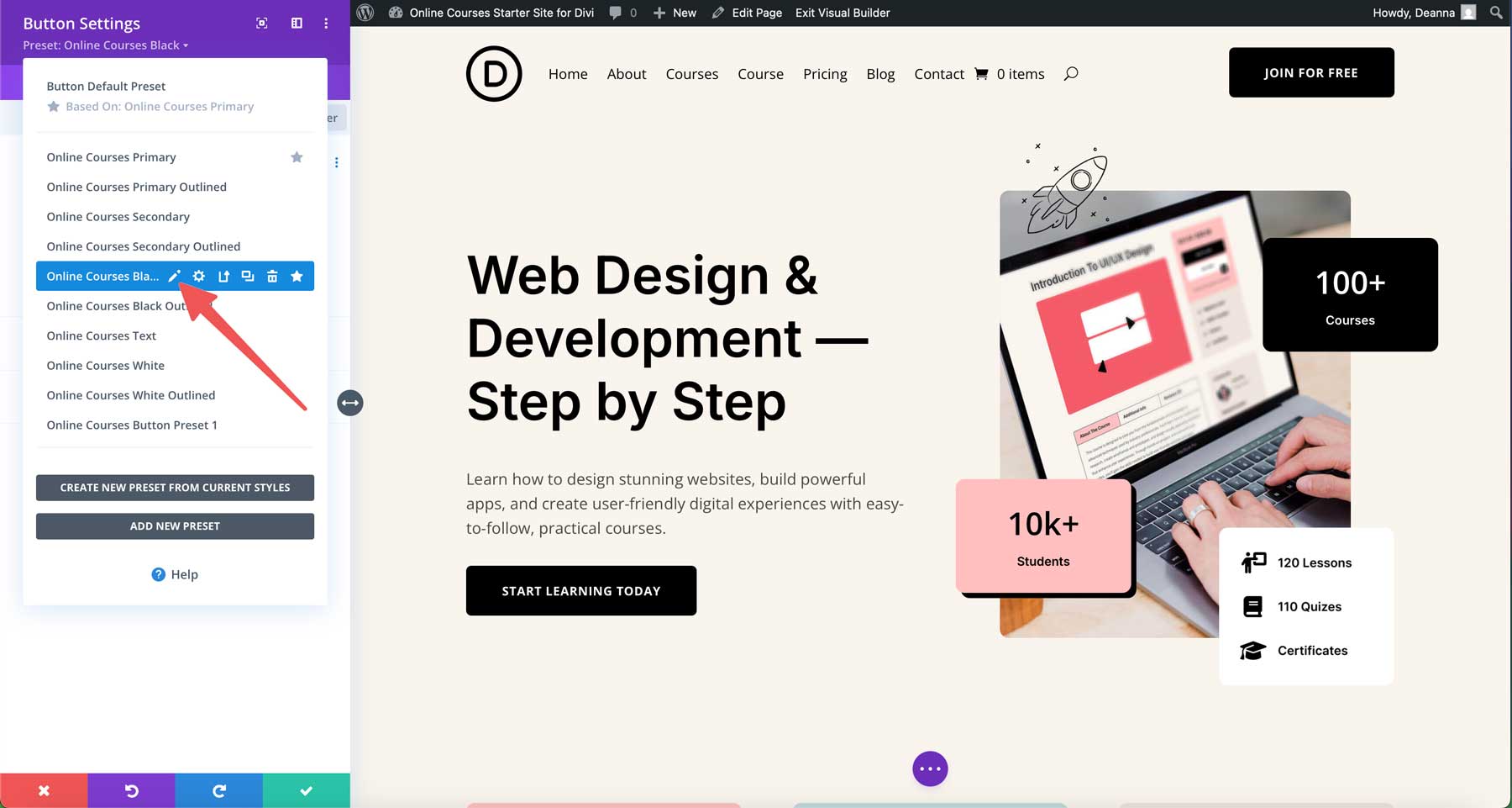online courses starter site for Divi