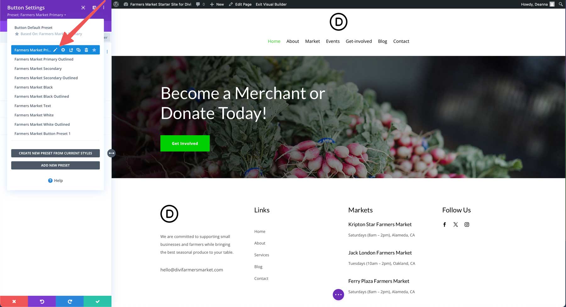 farmers market starter site for Divi