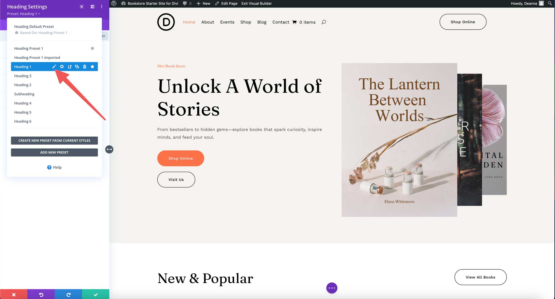 Bookstore starter site for Divi