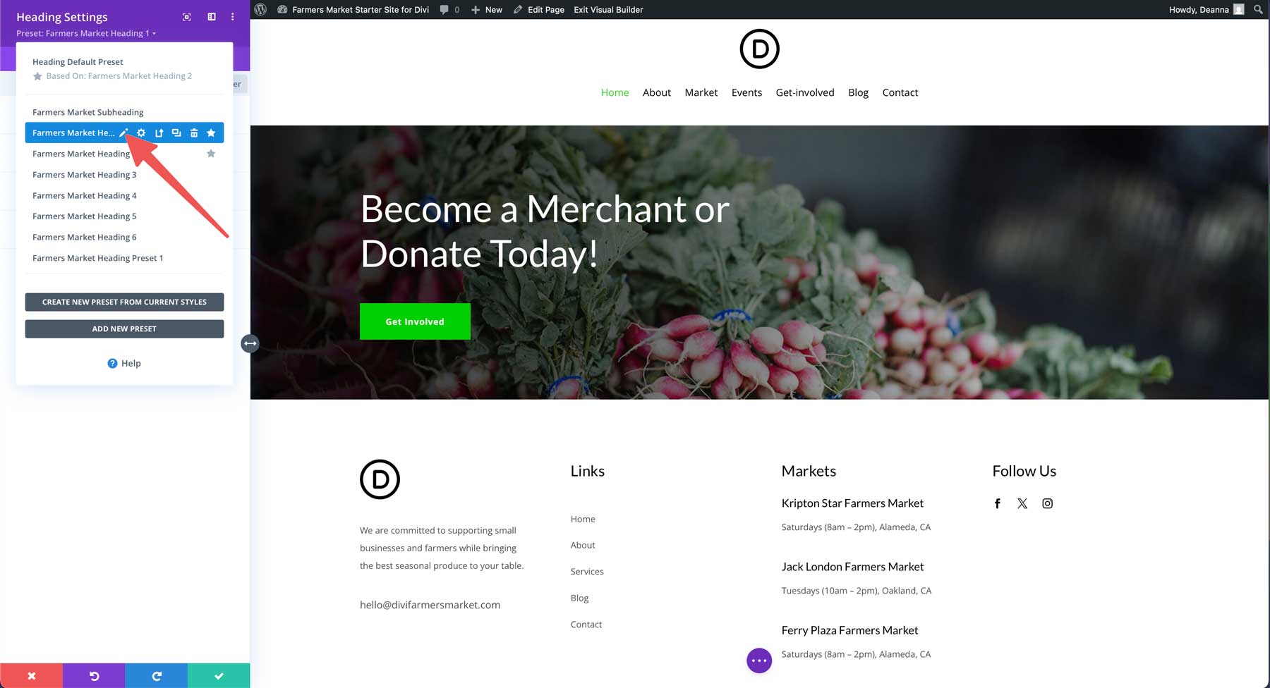 farmers market starter site for Divi