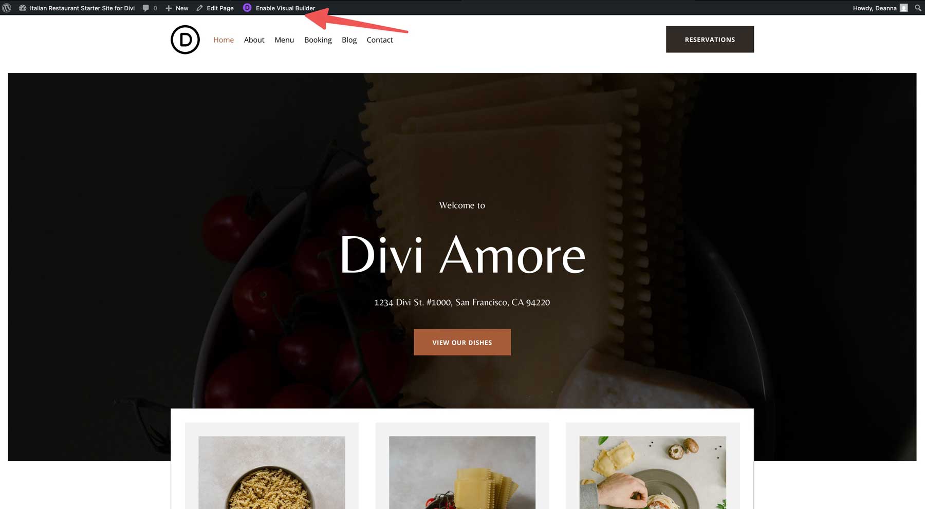 Italian Restaurant starter site for Divi