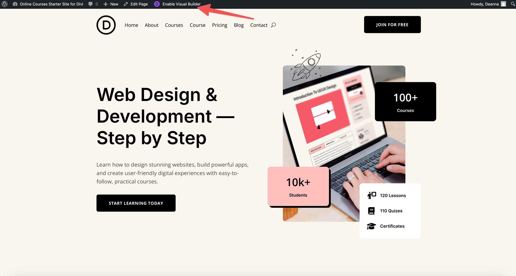 online courses starter site for Divi
