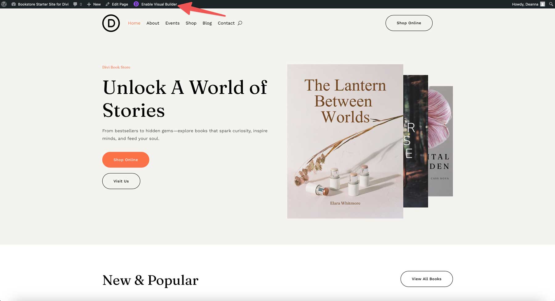Bookstore starter site for Divi