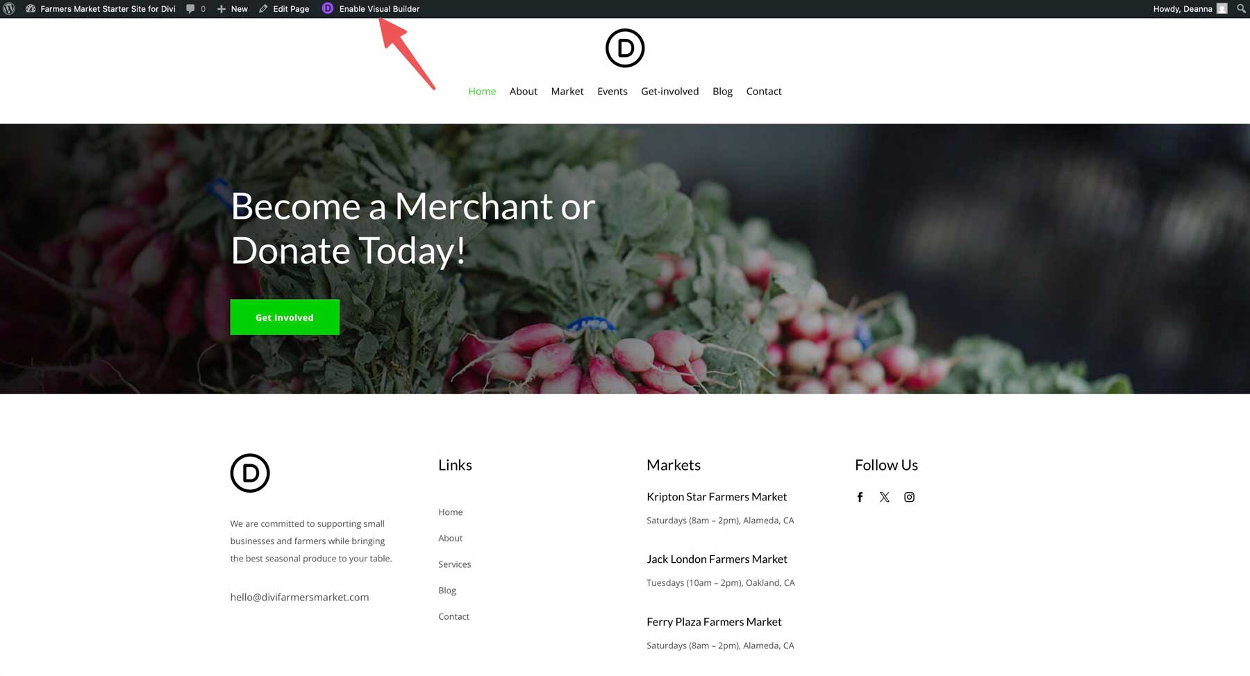 farmers market starter site for Divi