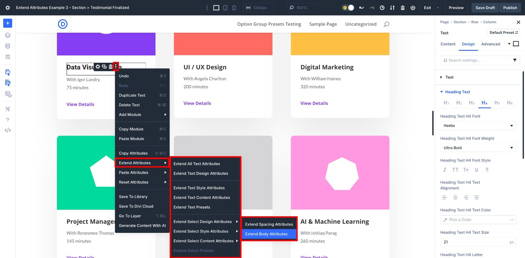 accessing extend attributes in divi 5
