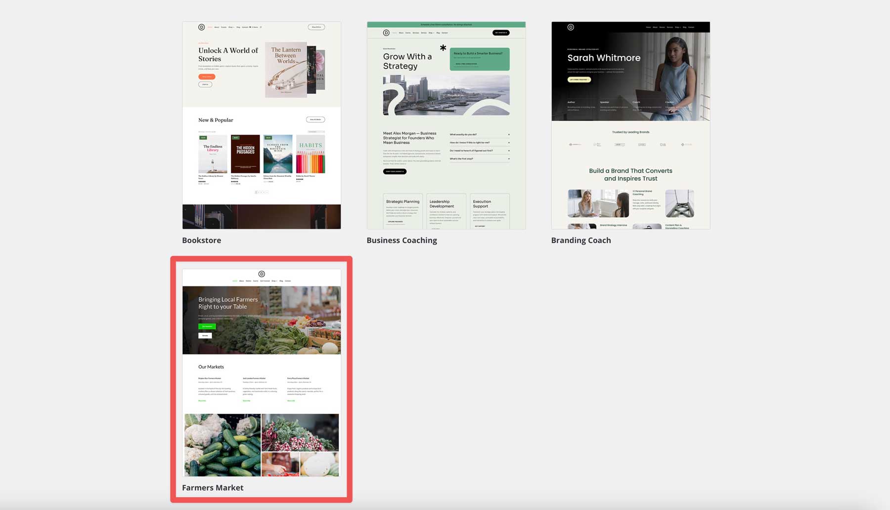 farmers market starter site for Divi
