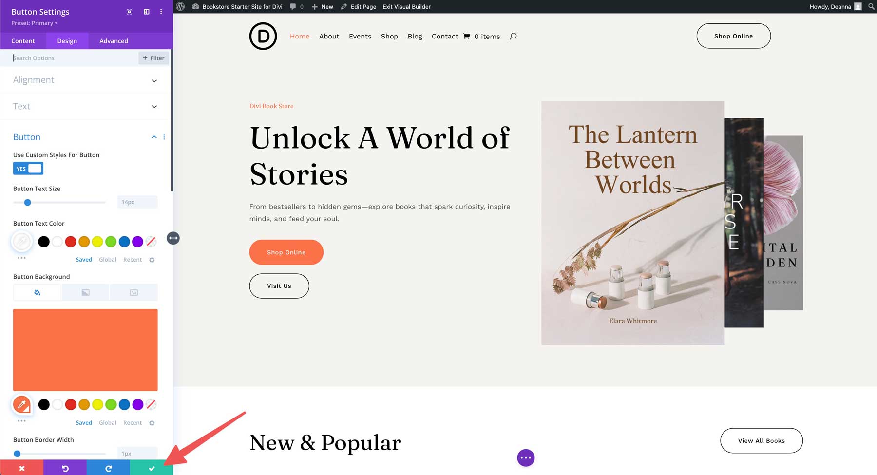 Bookstore starter site for Divi