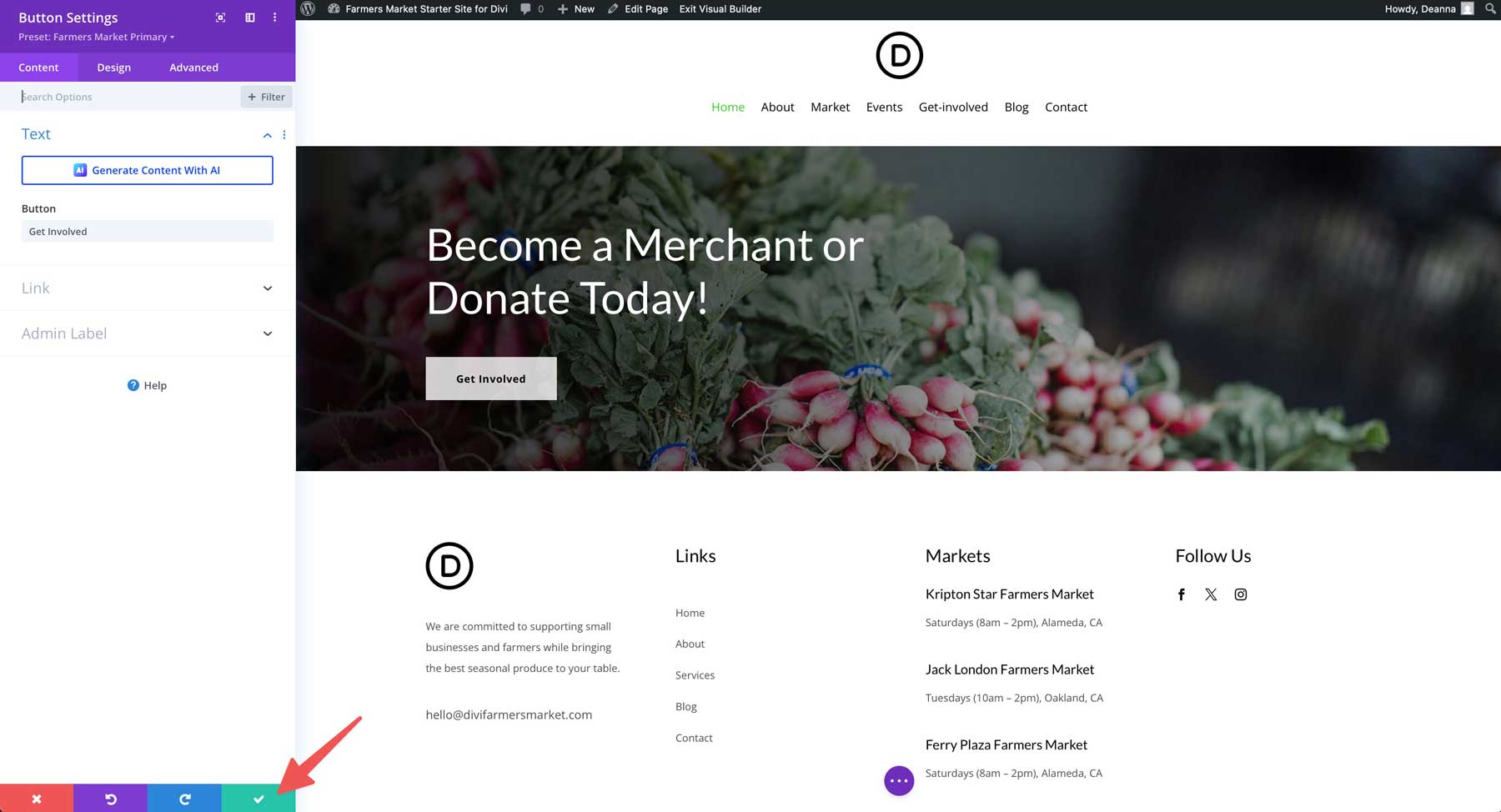 farmers market starter site for Divi