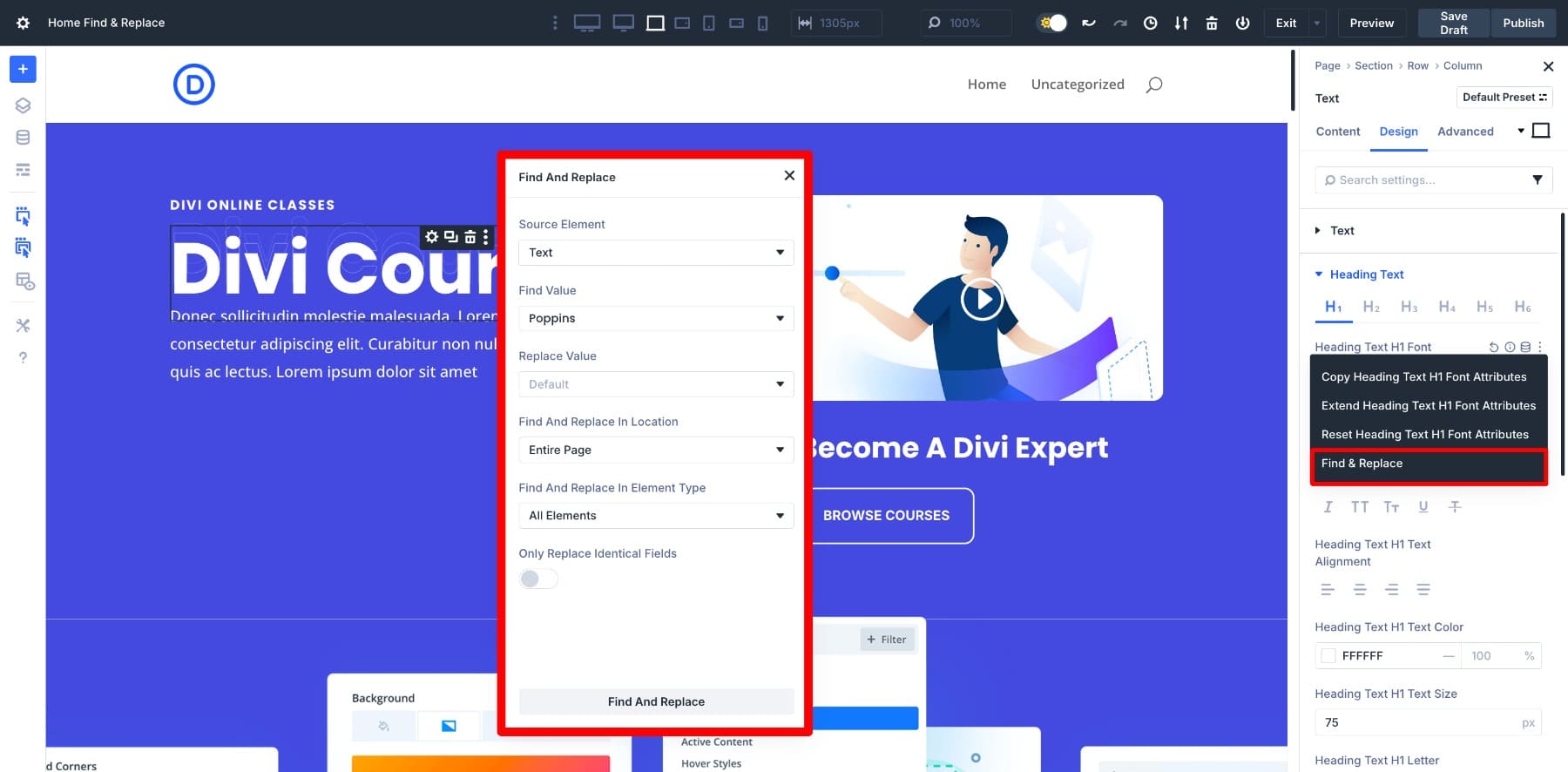 Find And Replace in Divi 5