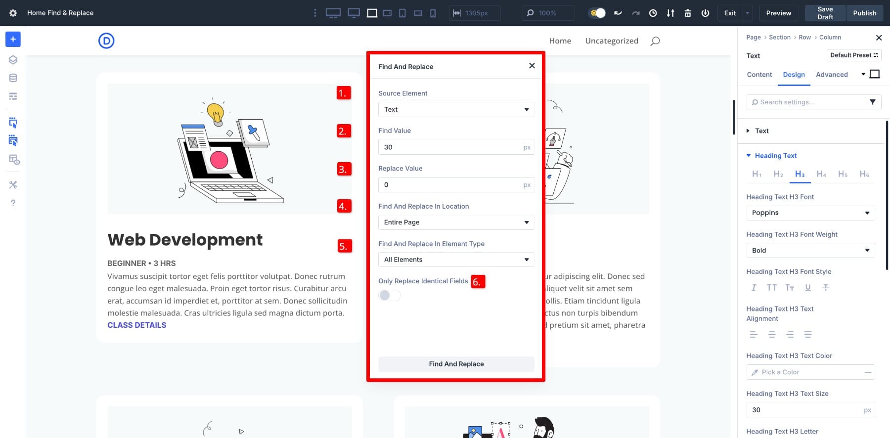 find and replace panel