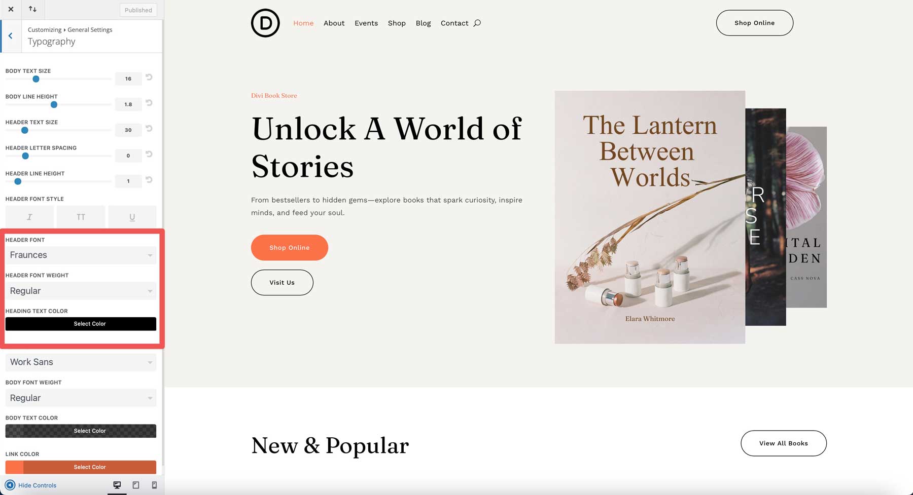 Bookstore starter site for Divi