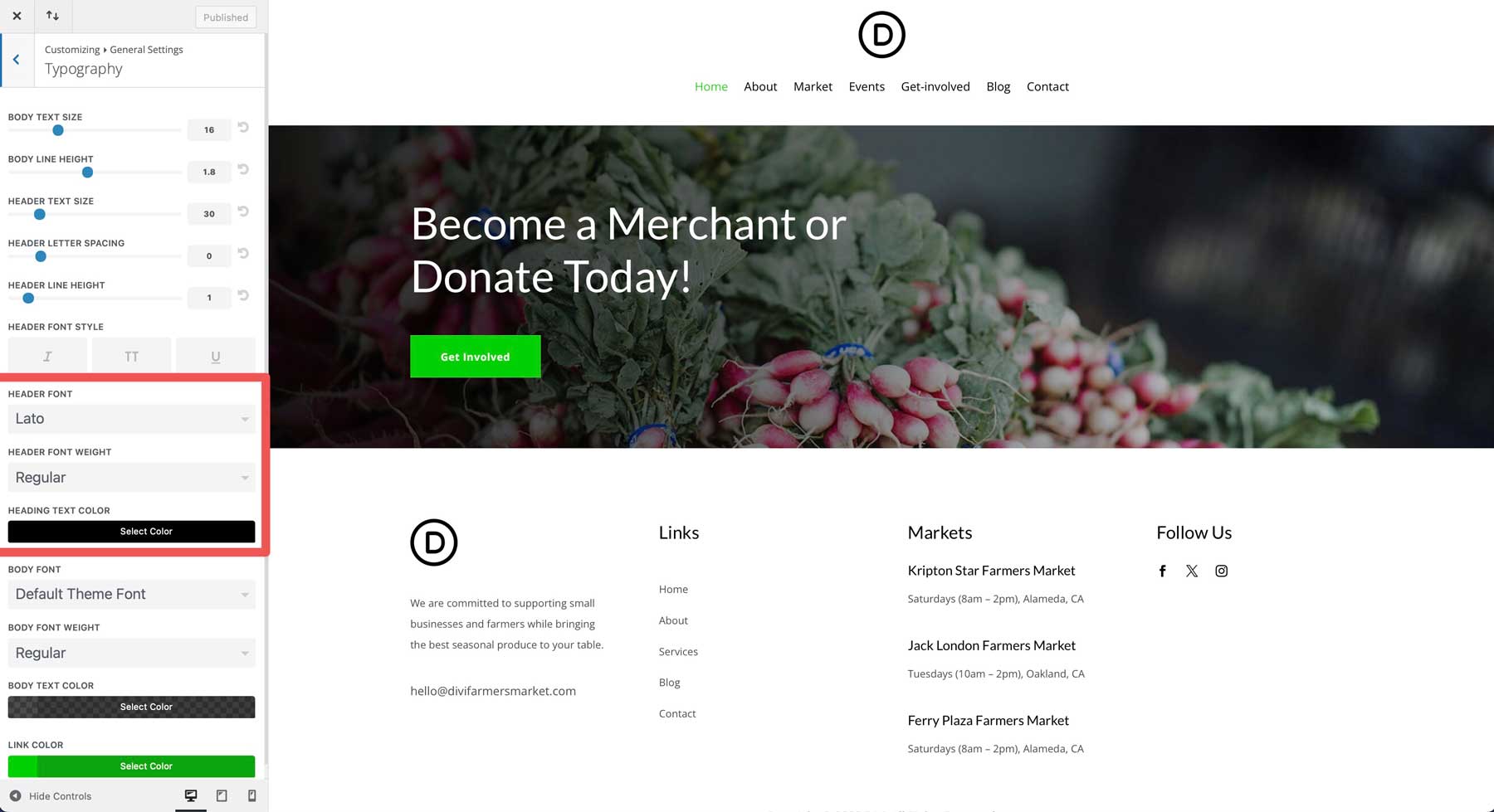 farmers market starter site for Divi