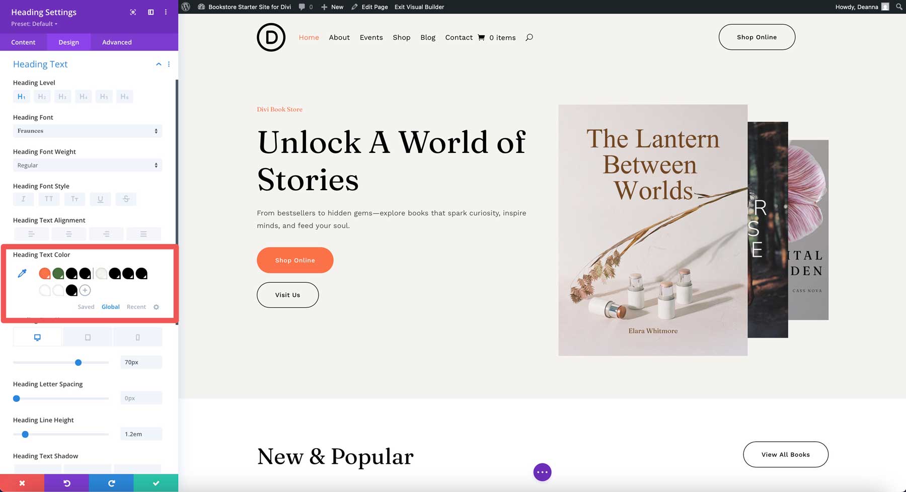 Bookstore starter site for Divi