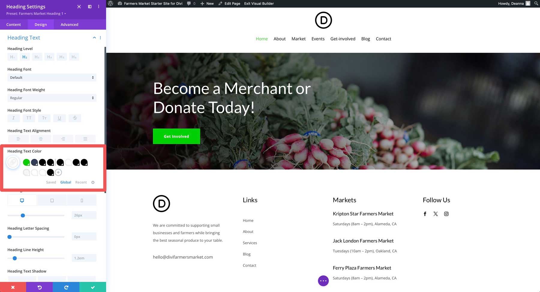 farmers market starter site for Divi
