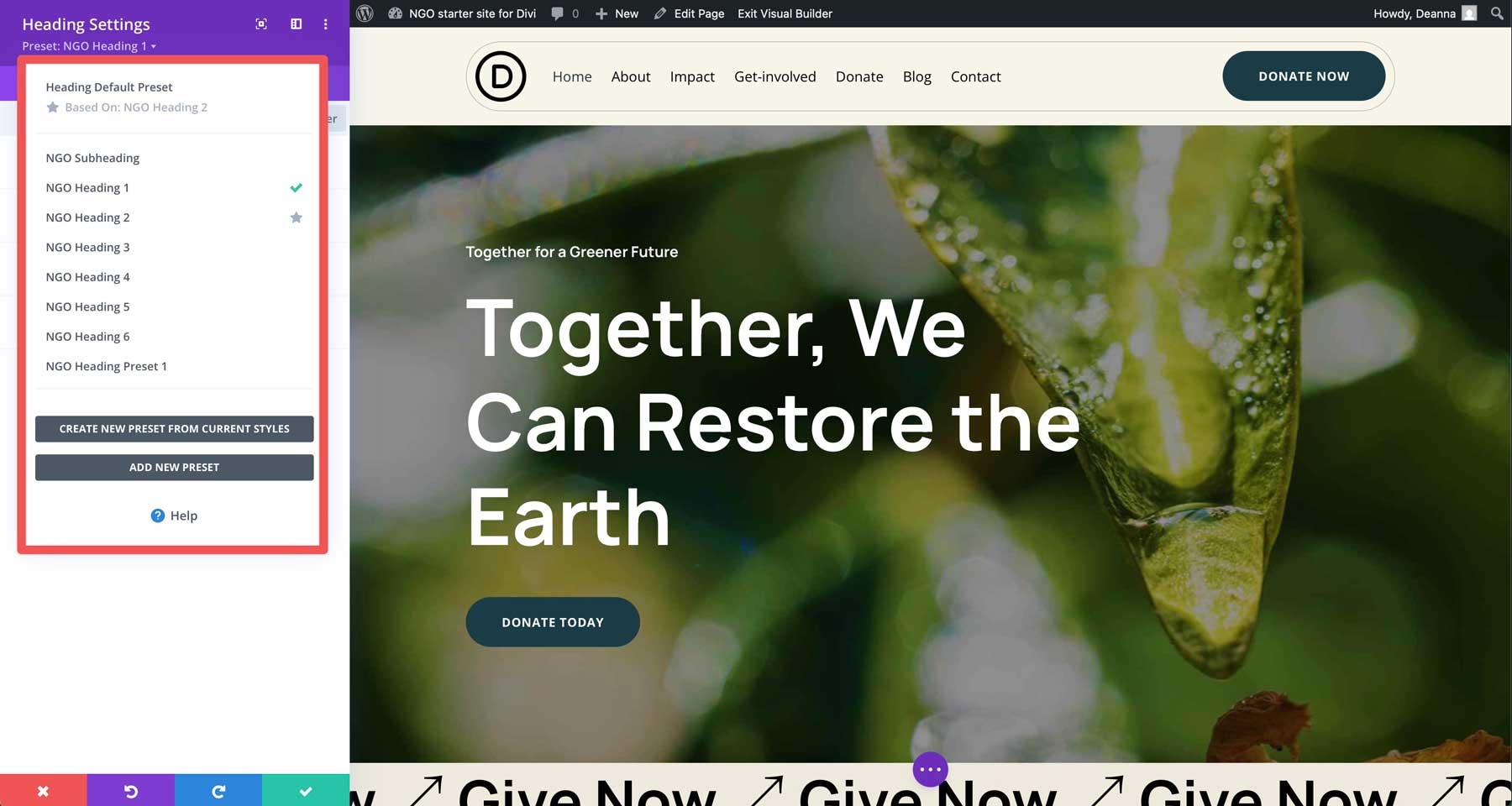 NGO starter site for Divi