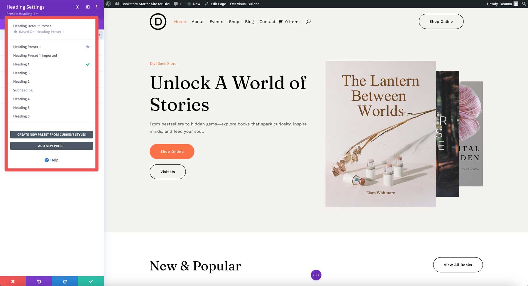 Bookstore starter site for Divi