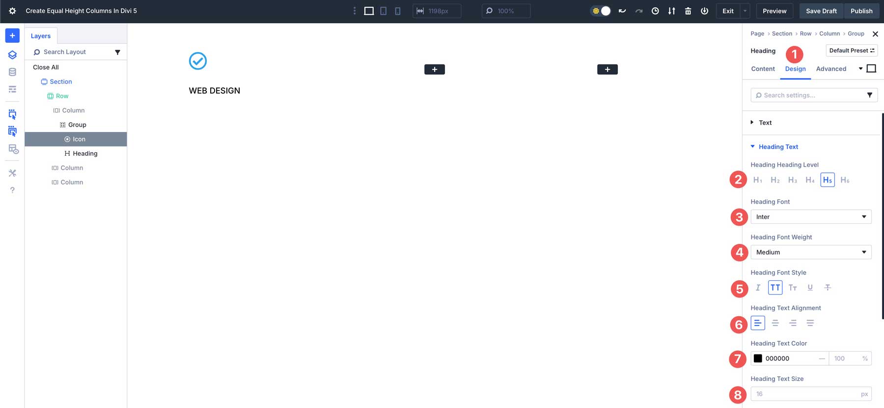 equal column heights in Divi 5