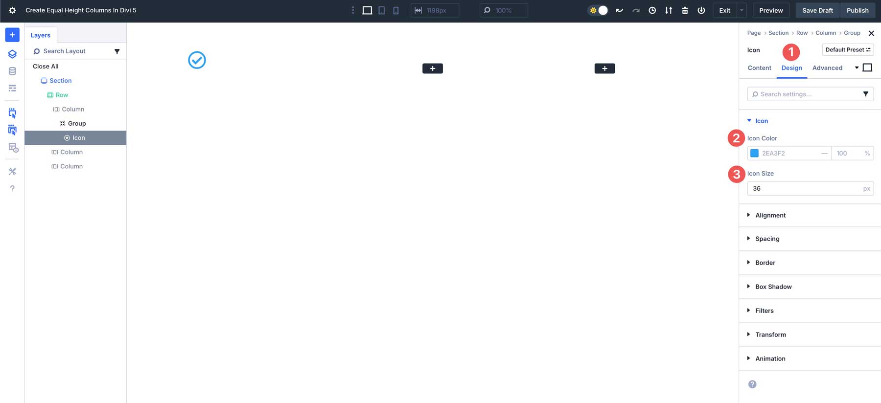 equal column heights in Divi 5