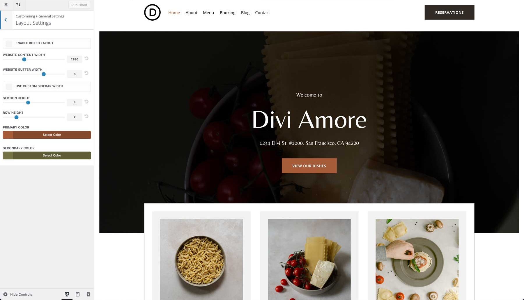 Italian Restaurant starter site for Divi