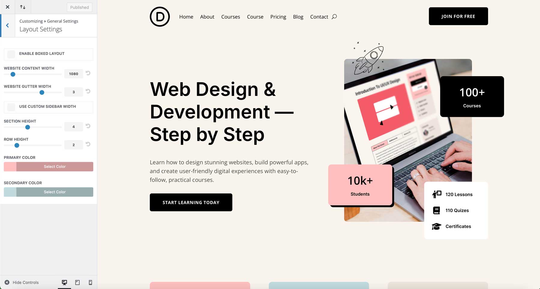 online courses starter site for Divi