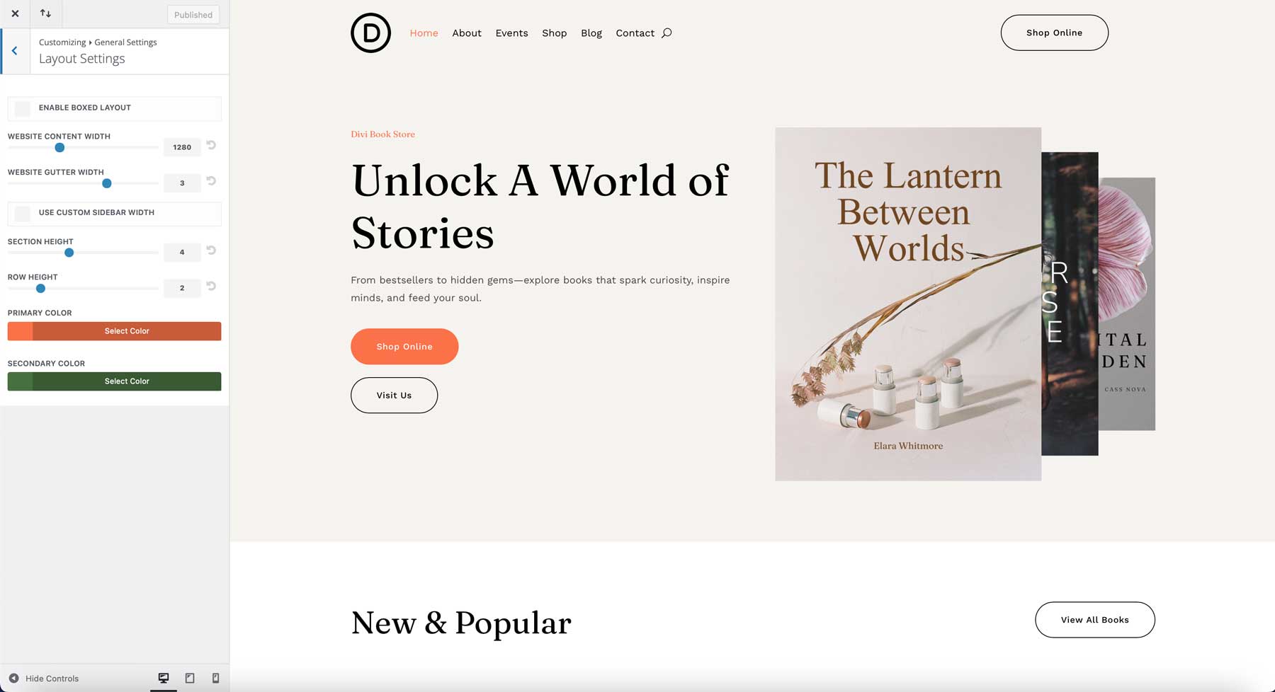 Bookstore starter site for Divi