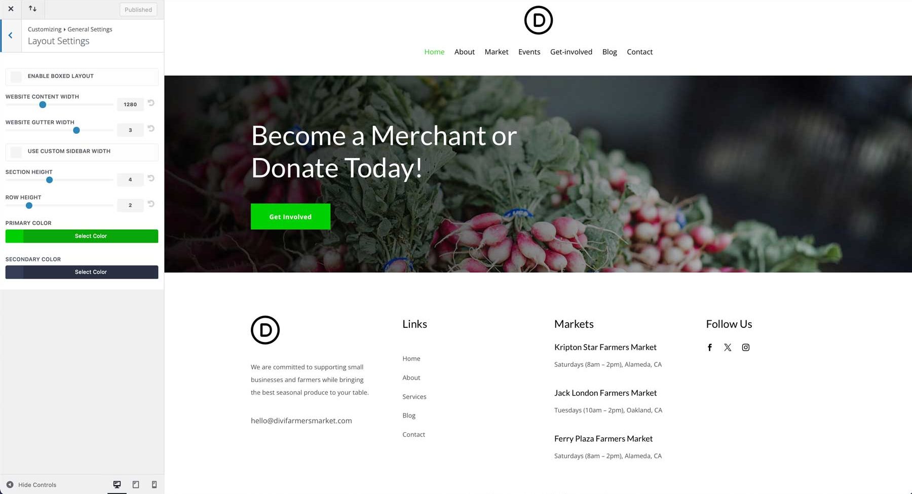 farmers market starter site for Divi