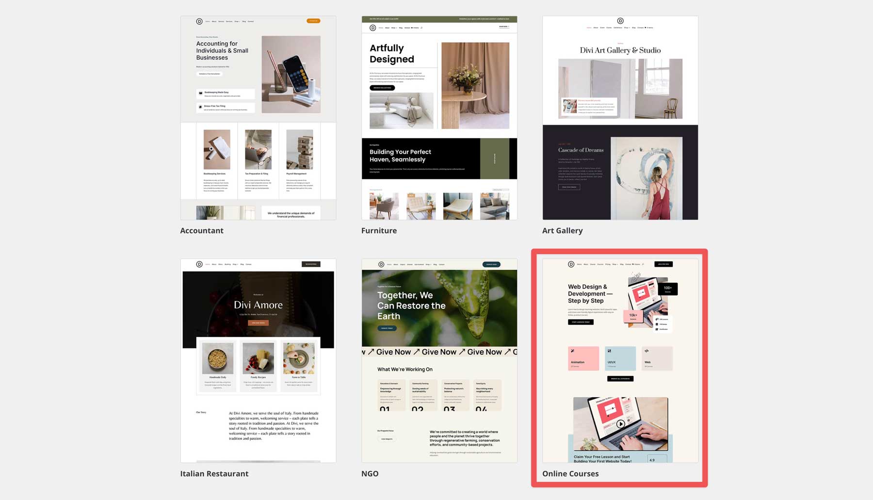 online courses starter site for Divi