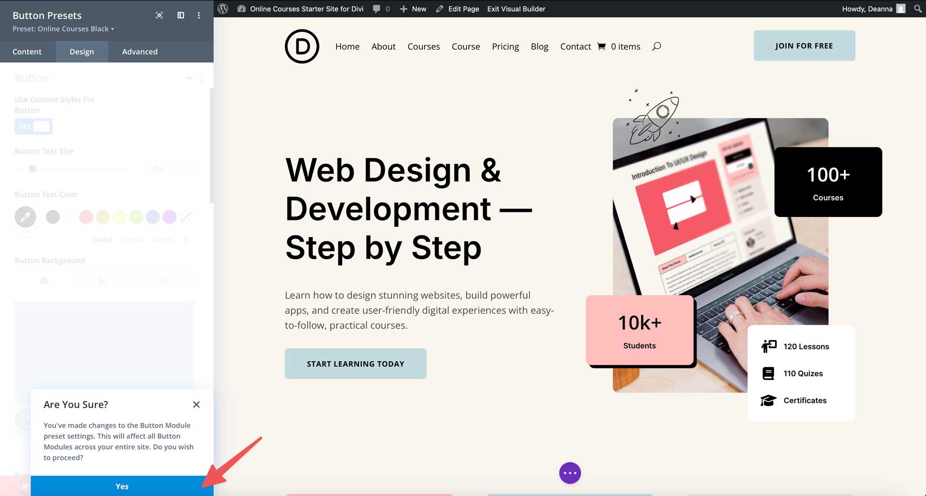 online courses starter site for Divi