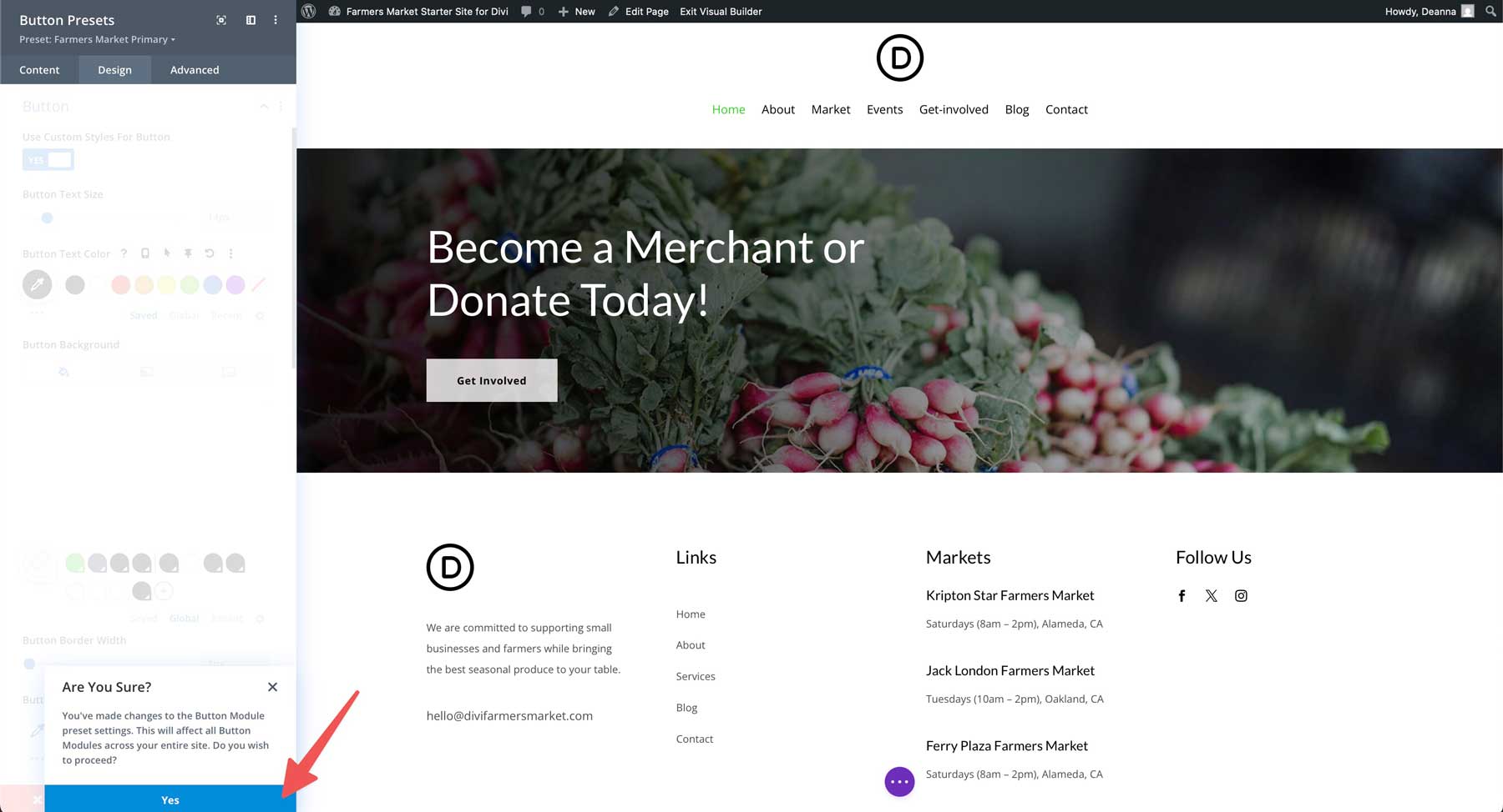 farmers market starter site for Divi
