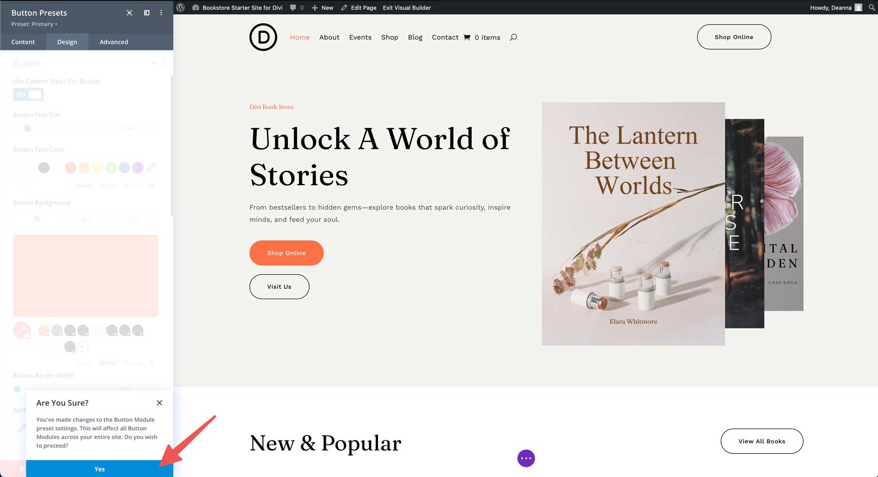 Bookstore starter site for Divi