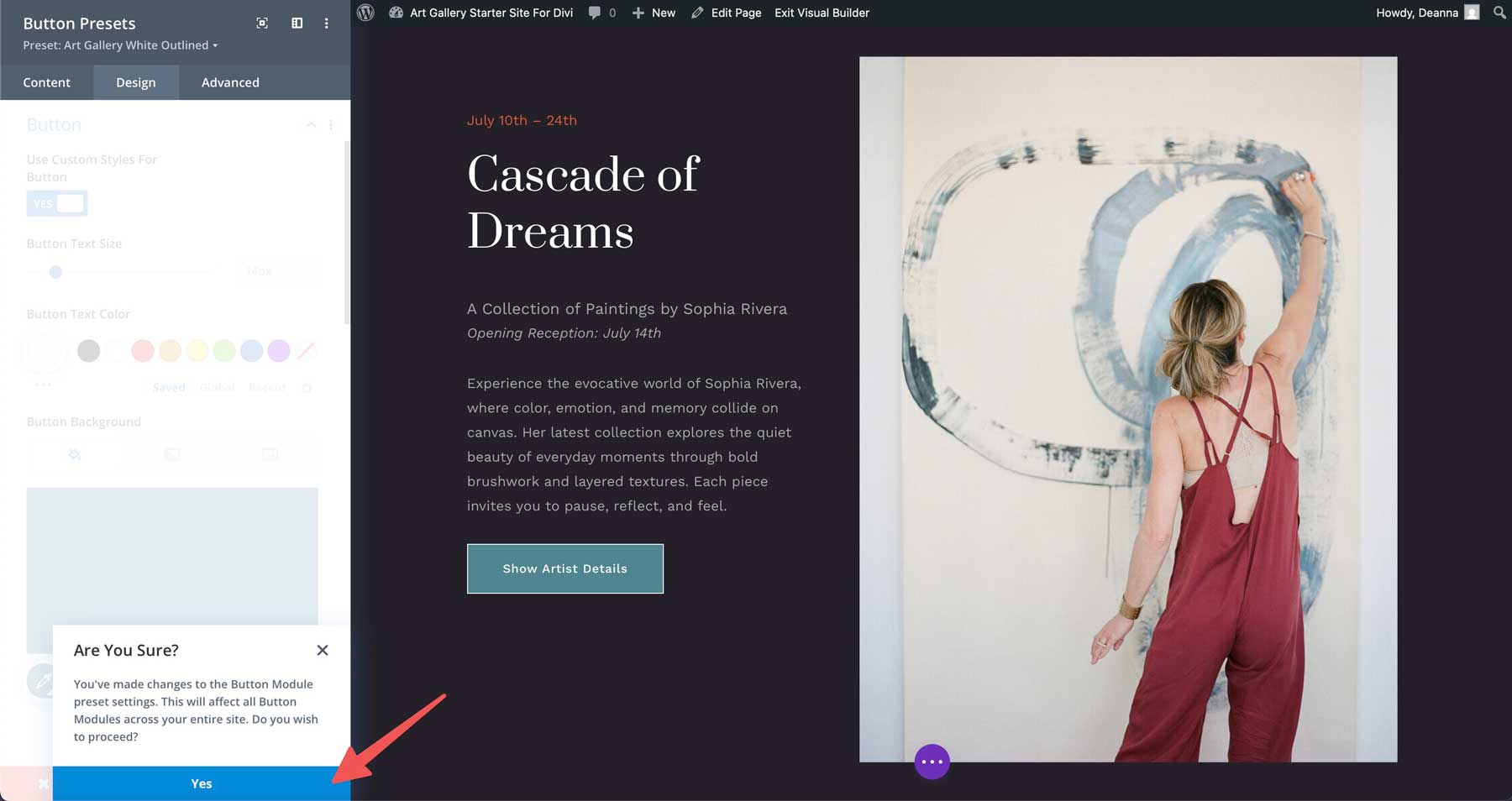 Art Gallery starter site for Divi